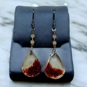 #260 HAND CRAFTED Earrings handcrafted handmade Brown Resin Stainlessvs…